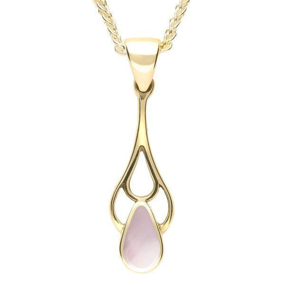 9ct Yellow Gold Pink Mother of Pearl Pear Spoon Necklace. P162.