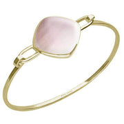 9ct Yellow Gold Pink Mother of Pearl Slim Cushion Bangle, B035.