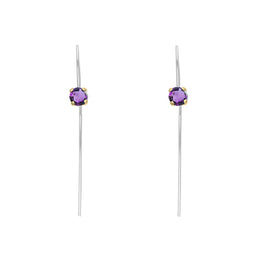 9ct Yellow Gold Sterling Silver Amethyst Stepping Stones 5mm Round Claw Set Hook Earrings