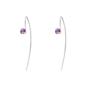 9ct Yellow Gold Sterling Silver Amethyst Stepping Stones 5mm Round Claw Set Hook Earrings
