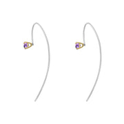 9ct Yellow Gold Sterling Silver Amethyst Stepping Stones 5mm Round Claw Set Hook Earrings E1304