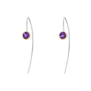 9ct Yellow Gold Sterling Silver Amethyst Stepping Stones 5mm Round Hook Earrings E1299