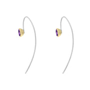 9ct Yellow Gold Sterling Silver Amethyst Stepping Stones 5mm Round Hook Earrings E1299