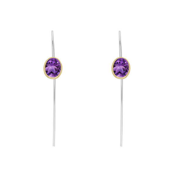 9ct Yellow Gold Sterling Silver Amethyst Stepping Stones 6x8mm Oval Hook Earrings E1305