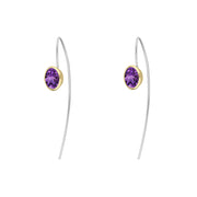 9ct Yellow Gold Sterling Silver Amethyst Stepping Stones 6x8mm Oval Hook Earrings E1305