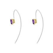 9ct Yellow Gold Sterling Silver Amethyst Stepping Stones 6x8mm Oval Hook Earrings E13