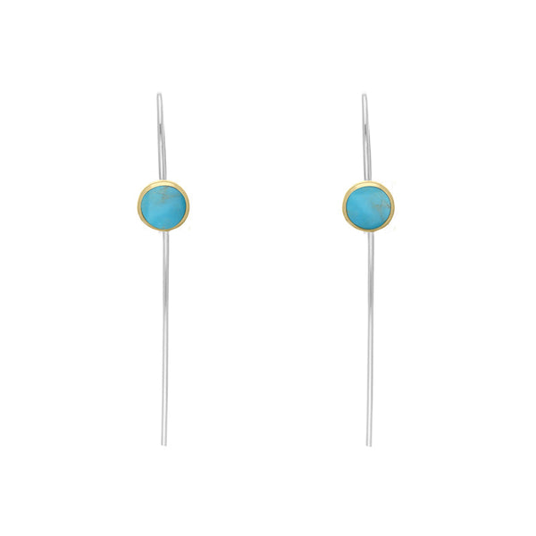 9ct Yellow Gold Sterling Silver Turquoise Stepping Stones 5mm Round Hook Earrings E1299