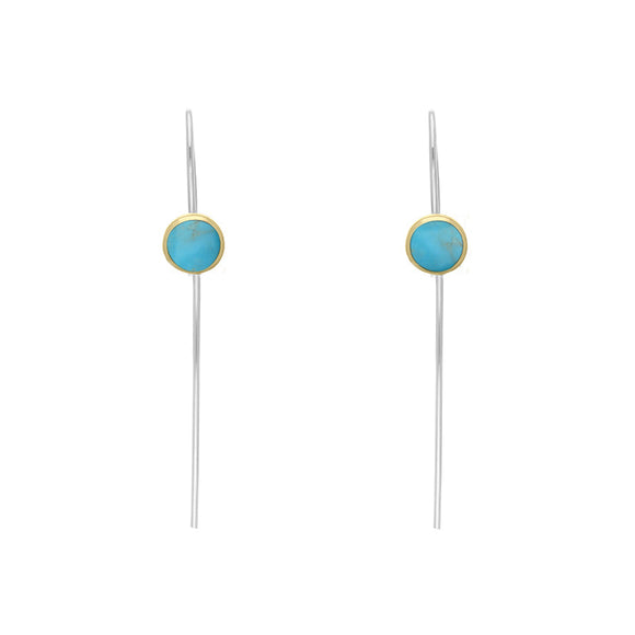 9ct Yellow Gold Sterling Silver Turquoise Stepping Stones 5mm Round Hook Earrings E1299