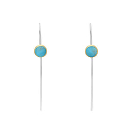 9ct Yellow Gold Sterling Silver Turquoise Stepping Stones 5mm Round Hook Earrings E1299