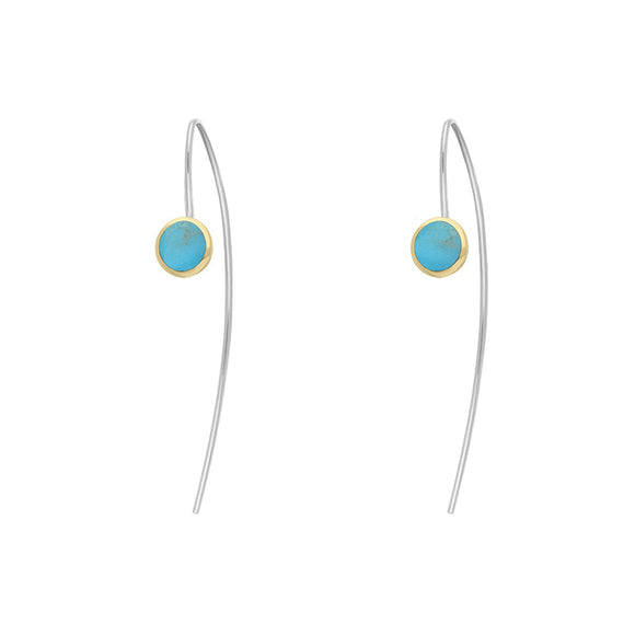 9ct Yellow Gold Sterling Silver Turquoise Stepping Stones 5mm Round Hook Earrings E1299