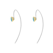 9ct Yellow Gold Sterling Silver Turquoise Stepping Stones 5mm Round Hook Earrings E1299