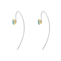 9ct Yellow Gold Sterling Silver Turquoise Stepping Stones 5mm Round Hook Earrings E1299