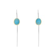 9ct Yellow Gold Sterling Silver Turquoise Stepping Stones 6x8mm Oval Hook Earrings E1305