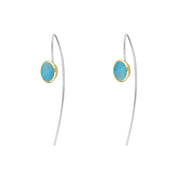 9ct Yellow Gold Sterling Silver Turquoise Stepping Stones 6x8mm Oval Hook Earrings E1305