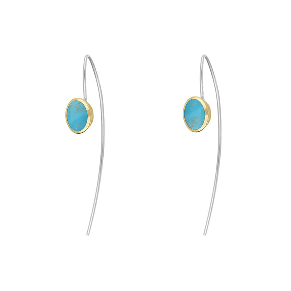 9ct Yellow Gold Sterling Silver Turquoise Stepping Stones 6x8mm Oval Hook Earrings E1305