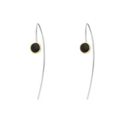 9ct Yellow Gold Sterling Silver Whitby Jet Stepping Stones 5mm Round Hook Earrings E1299