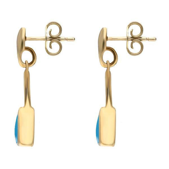 9ct Yellow Gold Turquoise Curved Triangle Drop Earrings. E032.