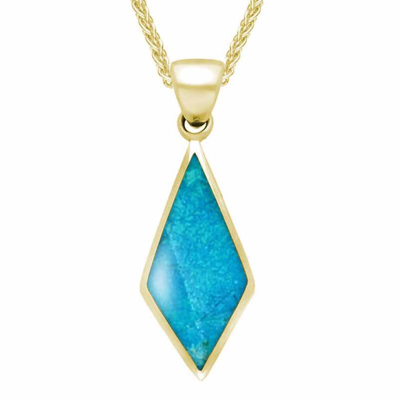 9ct Yellow Gold Turquoise Diamond Shaped Necklace P390