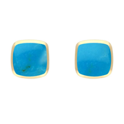 9ct Yellow Gold Turquoise Dinky Cushion Stud Earrings E335.