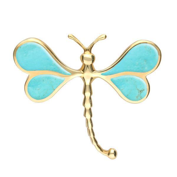 9ct Yellow Gold Turquoise Dragonfly Brooch. M268.