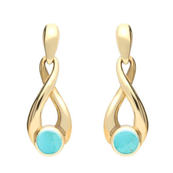 9ct Yellow Gold Turquoise Eternity Loop Drop Earrings. E074. 