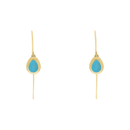 9ct Yellow Gold Turquoise Fleur De Lis Disc Drop Earrings, E1373.