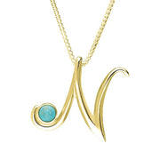 9ct Yellow Gold Turquoise Love Letters Initial N Necklace P3461C