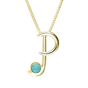 9ct Yellow Gold Turquoise Love Letters Initial P Necklace P3463C