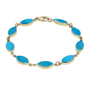 9ct Yellow Gold Turquoise Marquise Bracelet. B184.