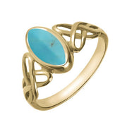 9ct Yellow Gold Turquoise Marquise Celtic Ring. R462.