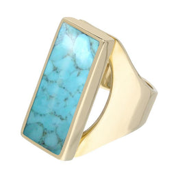 9ct Yellow Gold Turquoise Medium Oblong Ring. R065.