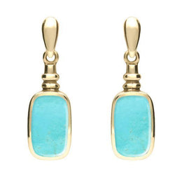 9ct Yellow Gold Turquoise Oblong Bottle Top Drop Earrings E055