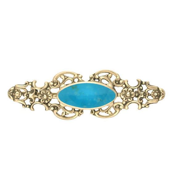 9ct Yellow Gold Turquoise Oval Fancy Brooch