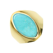9ct Yellow Gold Turquoise Oval Ring. R076.