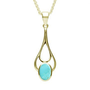 9ct Yellow Gold Turquoise Oval Spoon Necklace. P161.