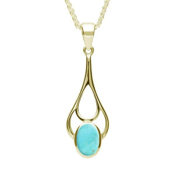 9ct Yellow Gold Turquoise Oval Spoon Necklace. P161.