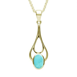 9ct Yellow Gold Turquoise Oval Spoon Necklace. P161.