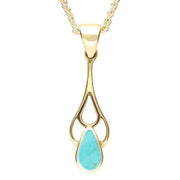 9ct Yellow Gold Turquoise Pear Spoon Necklace. P162.