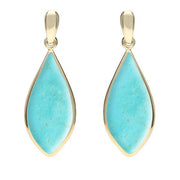 9ct Yellow Gold Turquoise Pointed Pear Drop Earrings. E218.