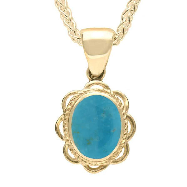 9ct Yellow Gold Turquoise Rope Oval Frill Necklace. P007.