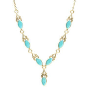 9ct Yellow Gold Turquoise Seven Stone Marquise Necklace. N159.