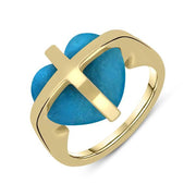 9ct Yellow Gold Turquoise Cross Heart Ring R628