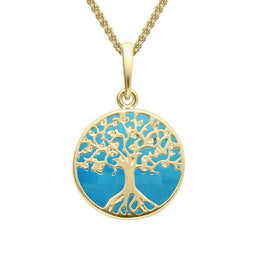 9ct Yellow Gold Turquoise Small Round Tree of Life Two Piece Set