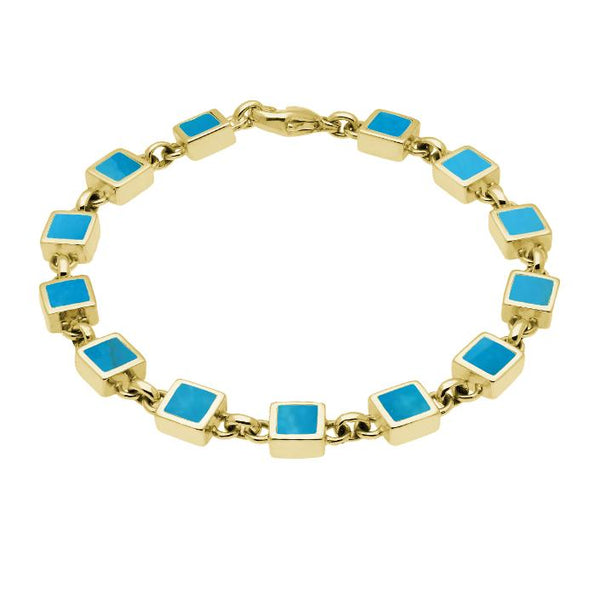 9ct Yellow Gold Turquoise Square Stone Bracelet. B233.