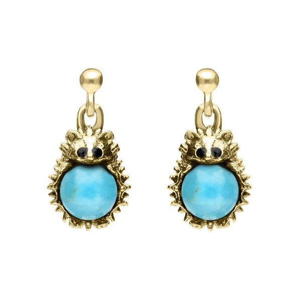 9ct Yellow Gold Turquoise Tiny Hedgehog Drop Earrings E2428