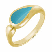 9ct Yellow Gold Turquoise Toscana Offset Teardrop Ring. R514.