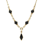 9ct Yellow Gold Whitby Jet Diamond Shaped Necklace. N229.