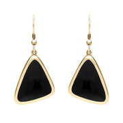 9ct Yellow Gold Whitby Jet Abstract Triangle Hook Drop Earrings, E1281