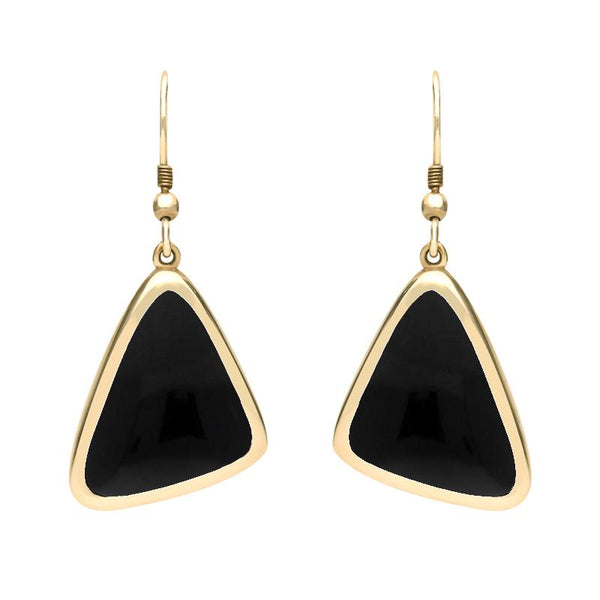 9ct Yellow Gold Whitby Jet Abstract Triangle Hook Drop Earrings, E1281