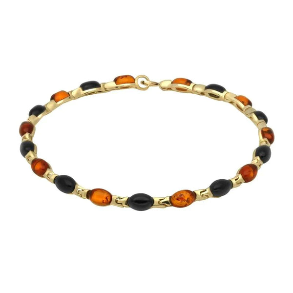 9ct Yellow Gold Whitby Jet Amber Nineteen Stone Marquise Link Bracelet B723